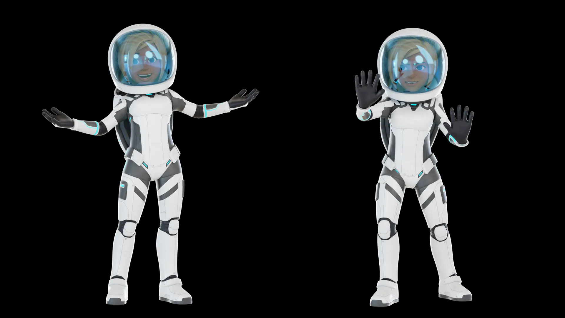 Cartoon Female Astronaut close-up face render with blonde hair and blue eyes
